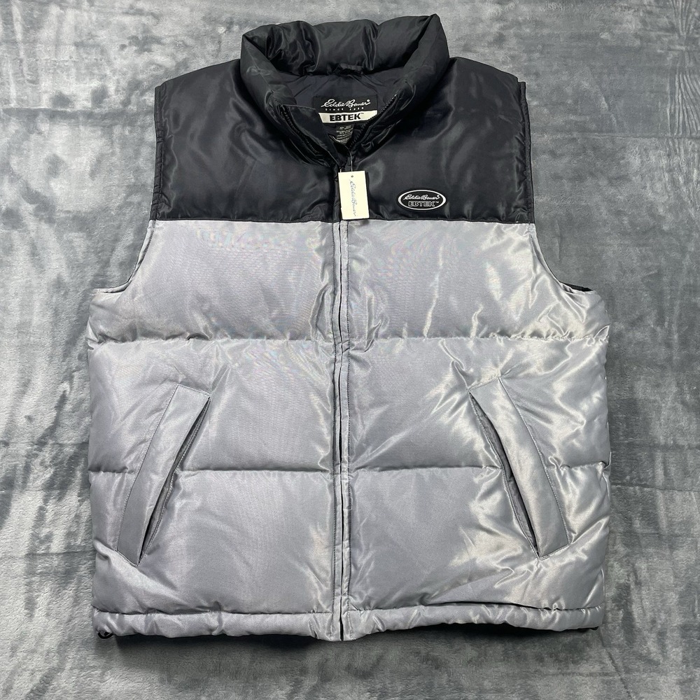 Vintage NWT Men's Eddie Bauer Ebtek Puffer Vest 90s Sz M Goose Down Silver Black